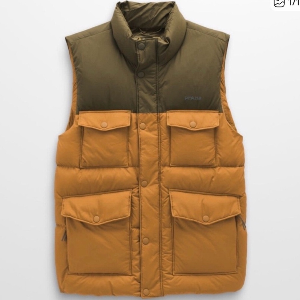 Prana Timber Trail Sown‎ Filled Puffer Vest Peat Colorblock Men's Size XL